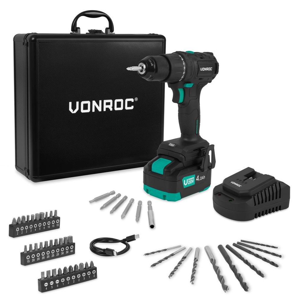 Cordless brushless drill 20.0V - with 46 acc in storage case