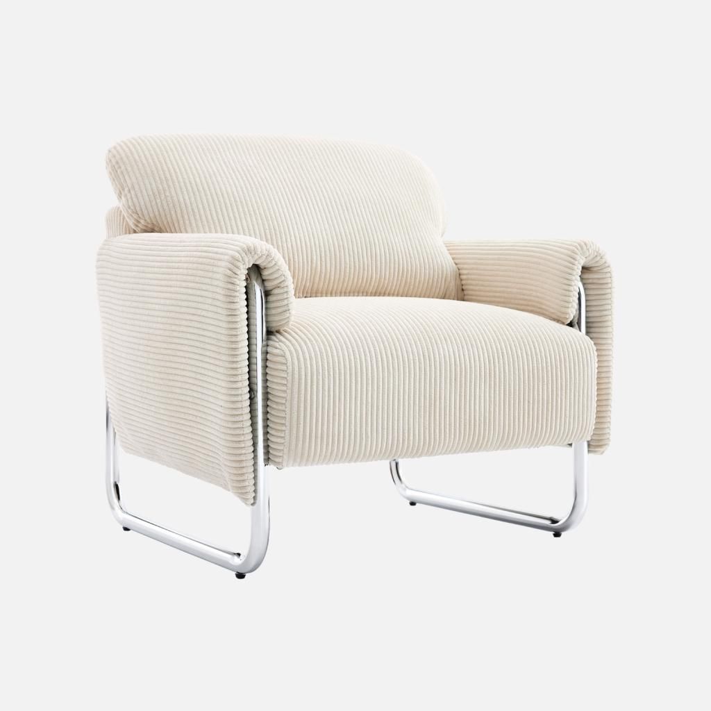 sweeek - Vintage-Sessel mit Cordbezug und verchromtem Produktbild 