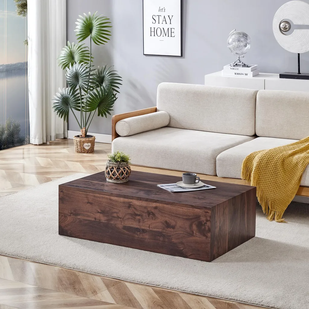 Table Basse Robuste pour Salon : Finition Noyer Stable et Anti-Rayures