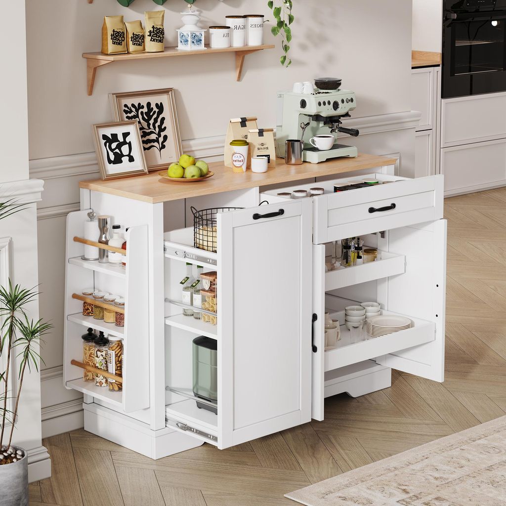 Merax Kommode Sideboard mit 3 Türen und Schublade, Buffetschrank mit ausziehbaren Regalen, Viel Stauraum für Esszimmer, Wohnzimmer, Küche, Weiß