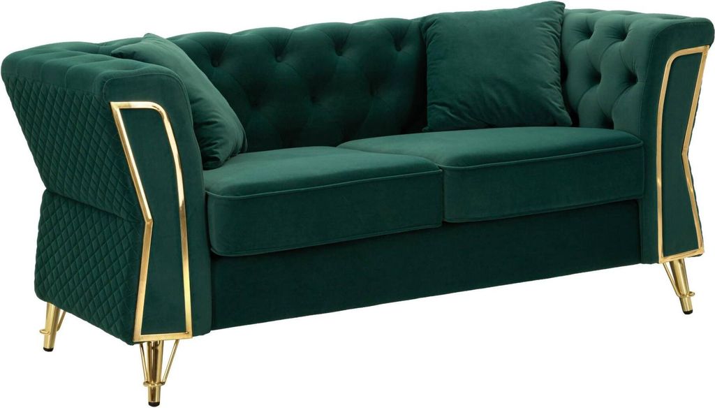 2-Sitzer festes Sofa Casio, lineares Sofa, Sofa für Wohnzimmer, Lineare Stoffstruktur, 162x83 h76 cm, Grün Gold