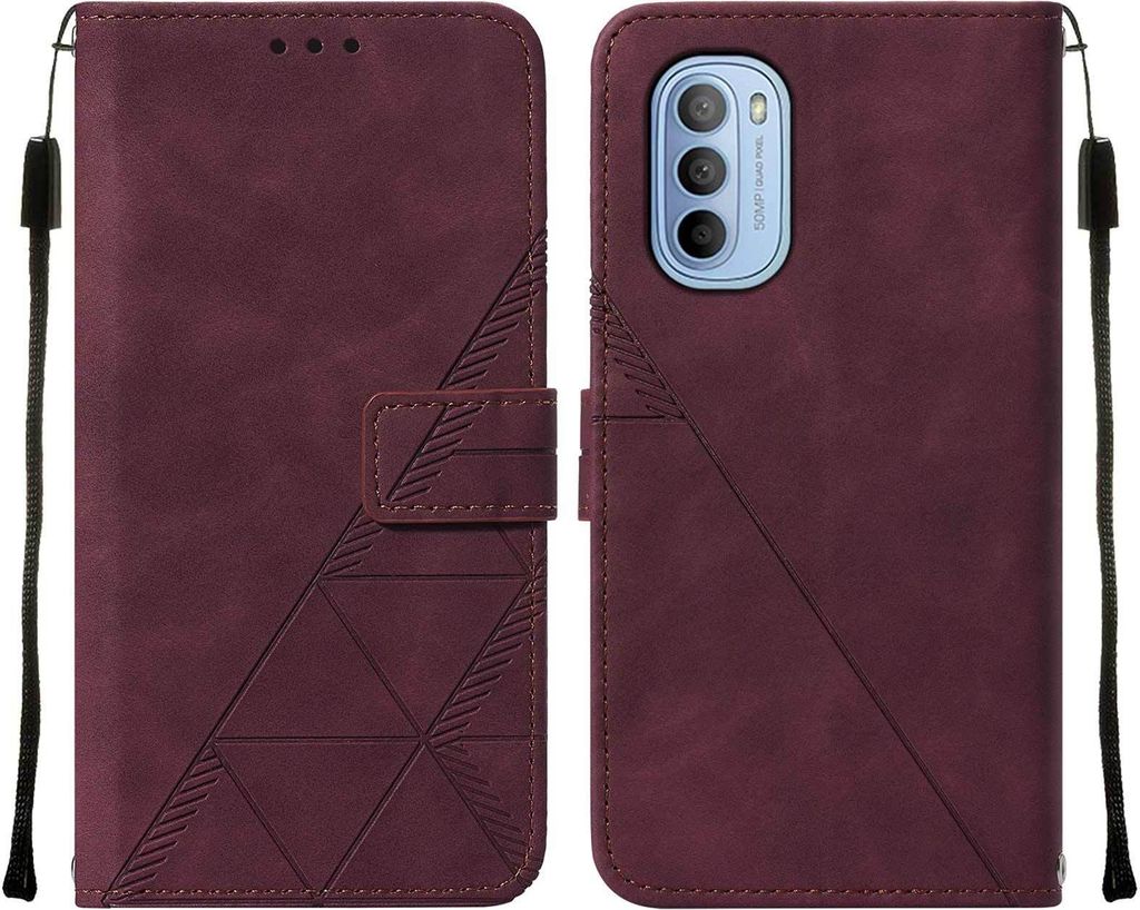 Moto G31 Hülle, Schlank Prägung Flip Leder Kartenfächer Schutzhülle mit Ständer für Motorola Moto G31 Rot