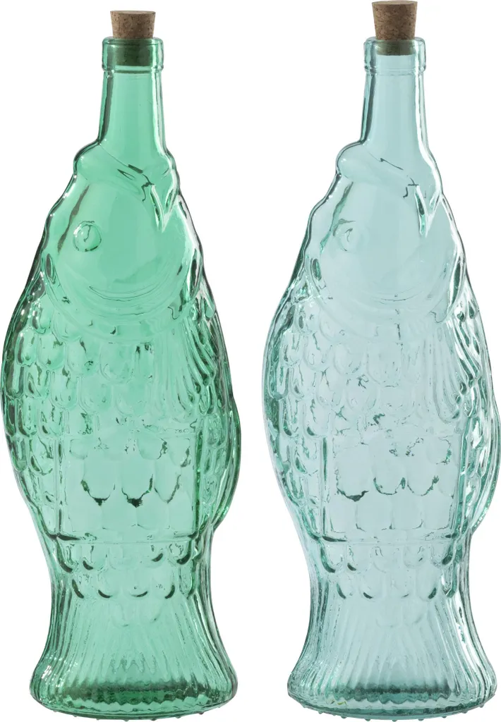Vase bouteille décoratif en verre teinté bleu et vert pour intérieur chic
