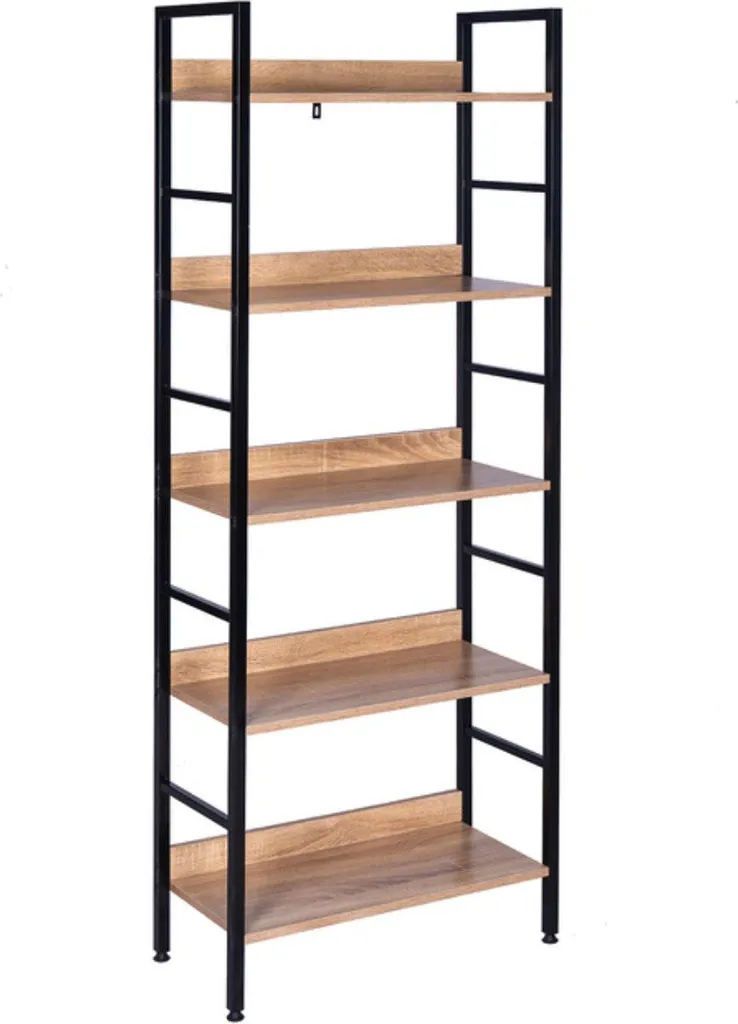 Étagère 5 niveaux Bolt Edge métal noir et bois MDF chêne 60x27x160
