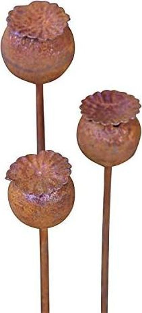 Bornhöft 3er Set Gartenstecker Mohn Mohnkapsel Metall Rost Gartendeko Edelrost Rankstab Beetstecker Topfstecker Naturrost