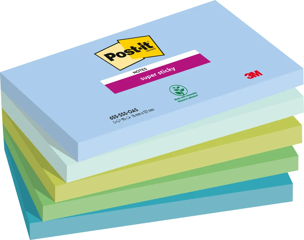 Post-it® SuperSticky 127x76mm idéal pour brainstorming et bureau 5x90
