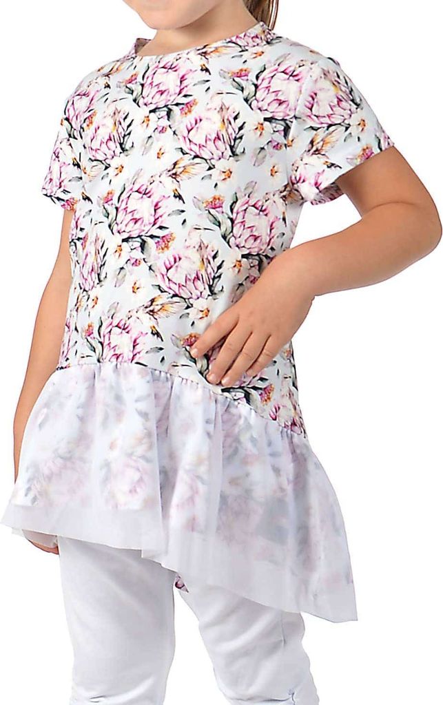 Mädchen Tunika mit Volant und Tüll 30366 Hellblau Blumen 128/134