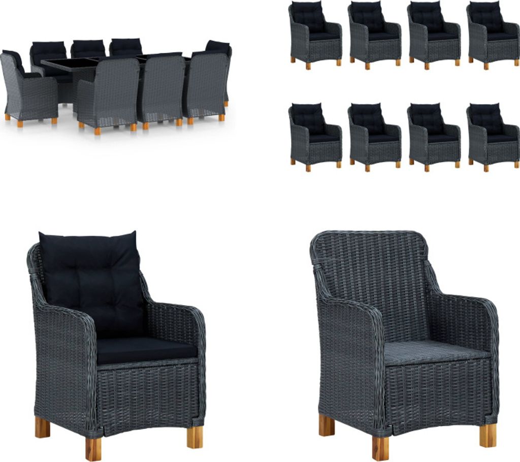 vidaXL 9 tlg. Garten Essgruppe mit Auflagen Poly Rattan Dunkelgrau - Gartenmöbel-Set - Gartenmöbel-Sets - Gartentisch Und Stuhl - Gartentische Un...