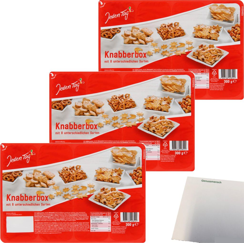 Jeden Tag Knabberbox 3er Pack (3x300g Packung) + usy Block Produktbild 