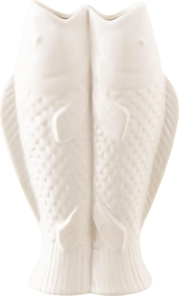 Vase en Céramique Blanche Motif Poissons - Objet de Décoration J-Line