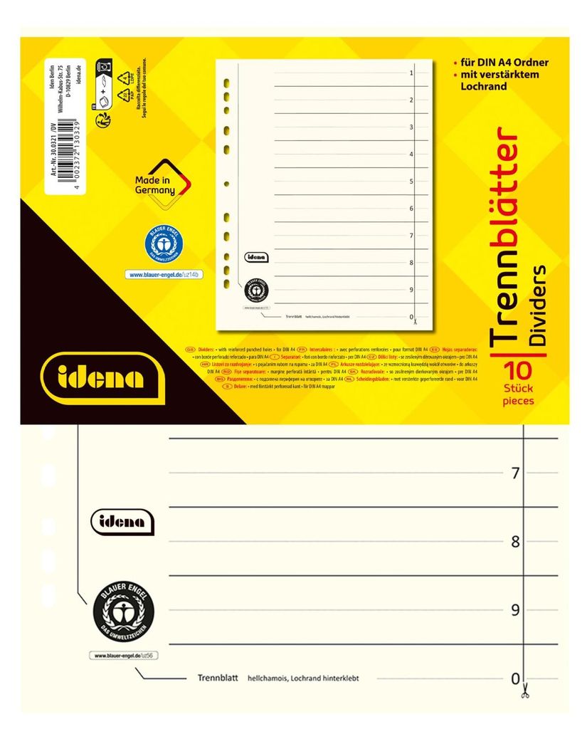 Idena 300321 - Trennblätter DIN A4, aus Karton, 190 g/m², Produktbild 