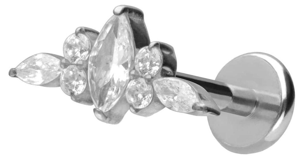 Ohrpiercing, Nasenpiercing Titan Labret mit Push Fit DESIGN Silber Stablänge: 9mm | Stabstärke: 1mm