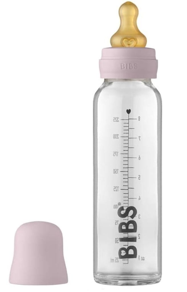 BIBS Baby Glass Bottle 225ml, Vermindert Koliken, Runder Sauger aus Naturkautschuklatex, Unterstützt das Stillen. Hergestellt in Dänemark, Comple...