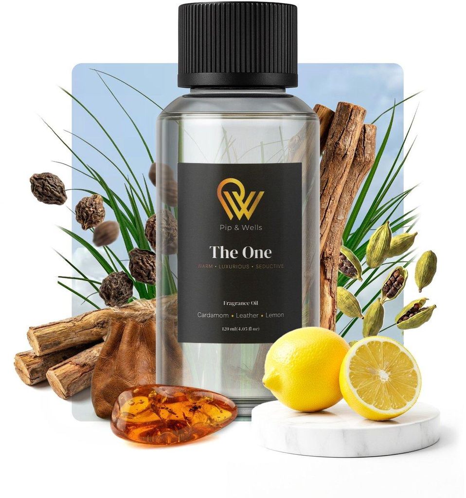 Pip & Wells The One Luxus Diffuser Ätherische Öle – 120ml | 100% Natürliche Duftöle Diffuser mit Mehrere Inhaltsstoffen für Wasserlose Dif...