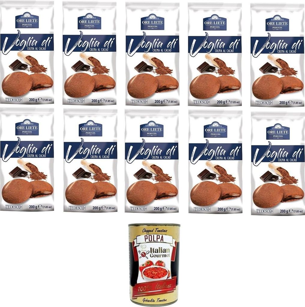 Ore Liete Perugia- Voglia Di Biscotti di frolla ripieni di Crema al Cacao Lust auf Mürbeteigkekse gefüllt mit Kakaocreme 10x200gr+ Italian Gourme...