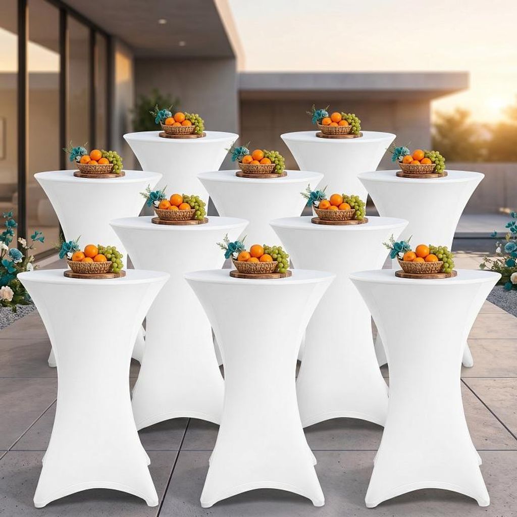 Ikodm 10× Elastische Stehtischhusse Ø 70×110 cm, Weiß – Stretch Bistrotisch Husse für Hochzeit & Messe