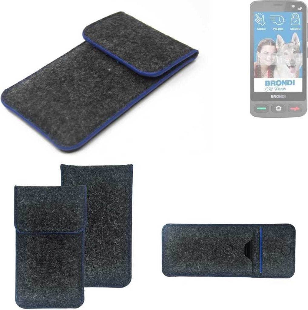 K-S-Trade Handy-Hülle Schutz-Hülle kompatibel mit Brondi Amico Smartphone Pocket Filztasche Pouch Tasche Case Sleeve Filzhülle dunkelgrau, blauer