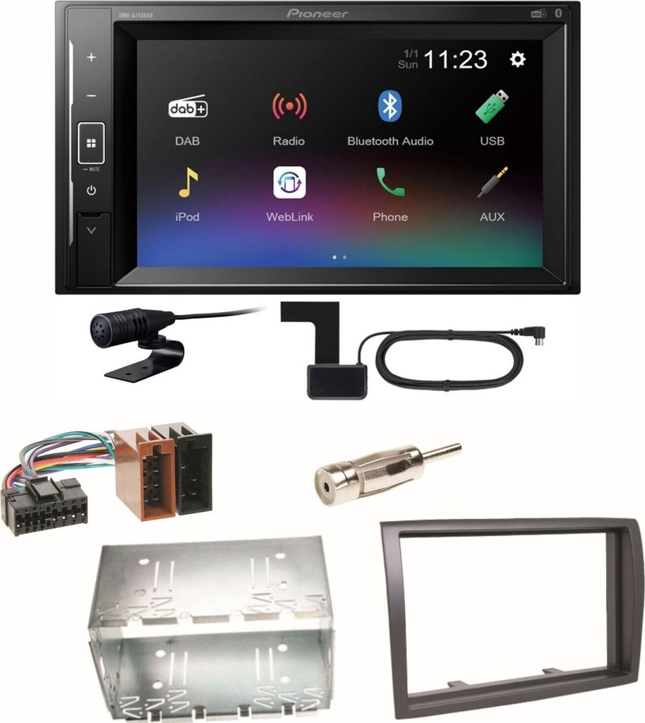 Pioneer DMH-A240DAB Digitalradio Bluetooth Einbauset für Fiat Ducato Boxer Jumper