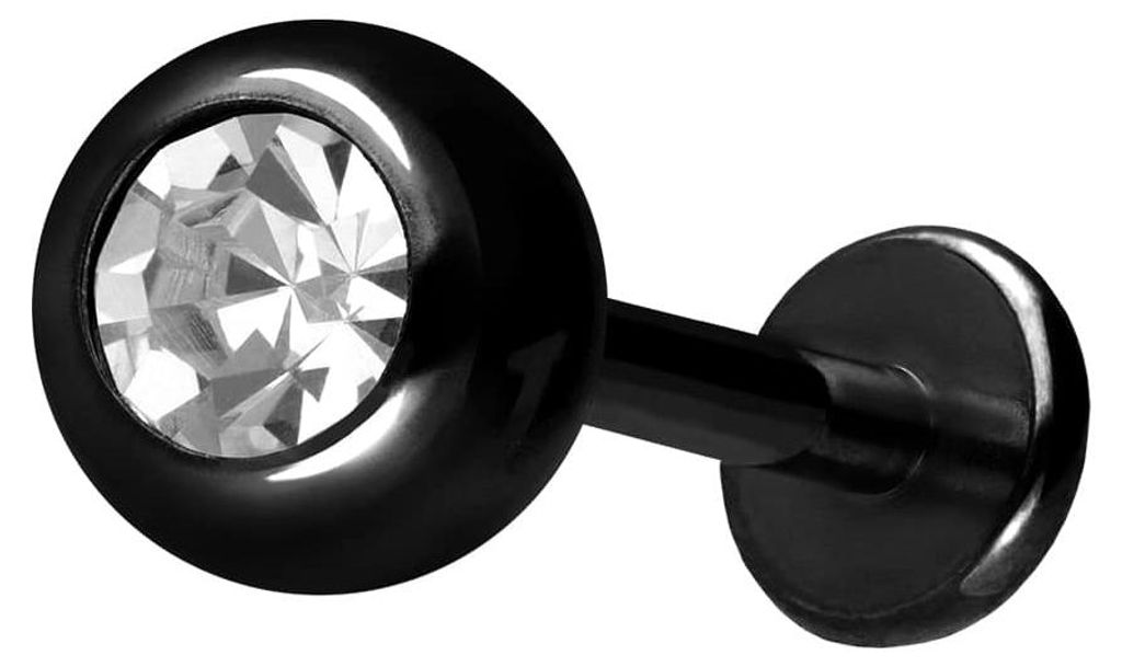 Ohrpiercing, Nasenpiercing Titan Labret mit Innengewinde KRISTALL Schwarz Stablänge: 8mm + Stabstärke: 1,2mm + Kugelgröße: 5mm
