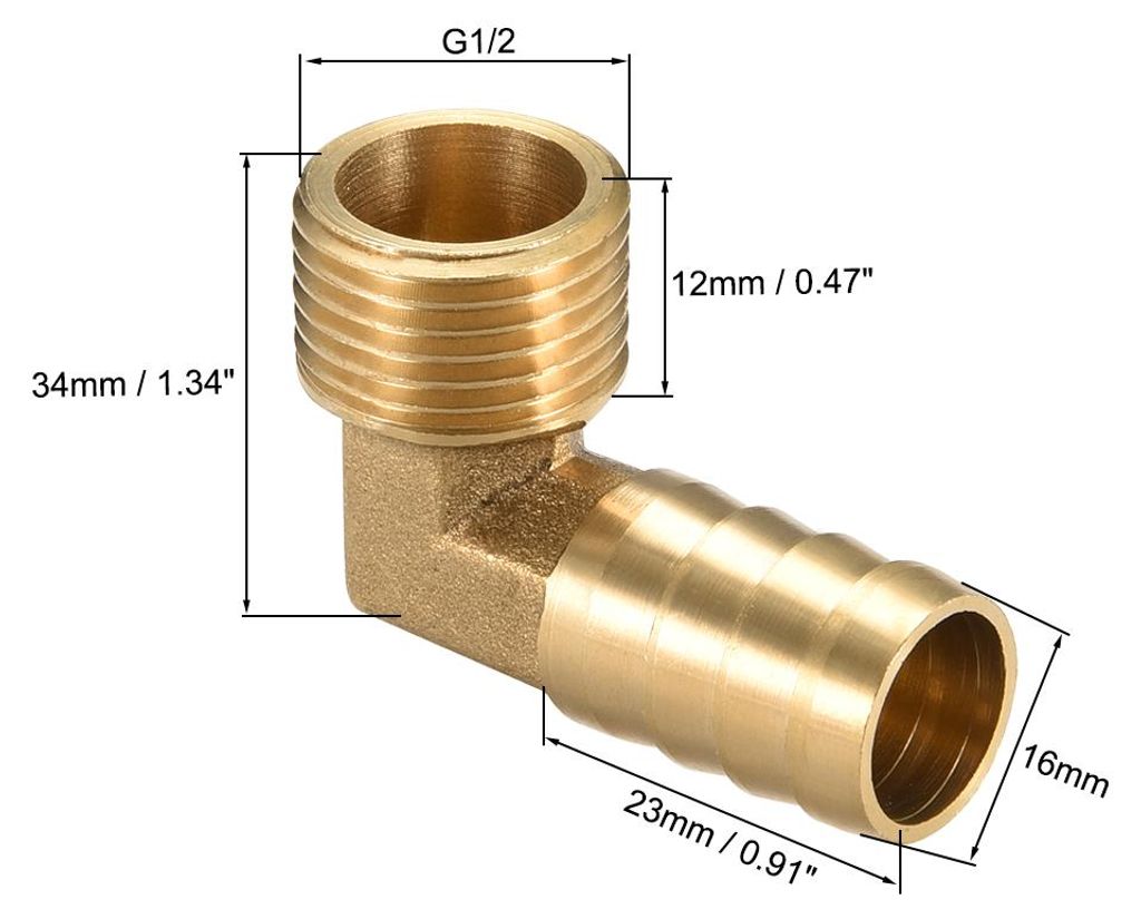 Messing Barb Rohr 90 Grad Ellbogen 16 mm Stacheldraht auf 1/2PT-Rohradapteranschluss