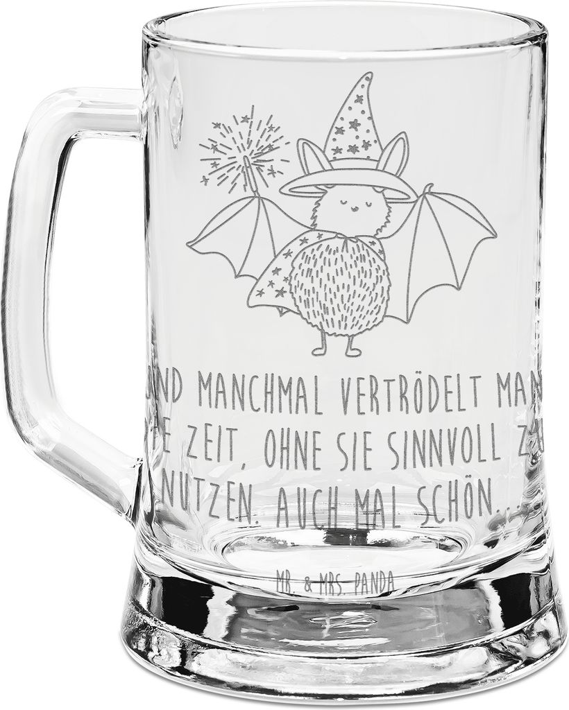 Mr. & Mrs. Panda Krug Fledermaus Zauberer - Transparent - Geschenk, Bierkrug Glas, Bierhumpen, Reinsteigern, Humpen, Mit Gravur, Lustige Sprüche, ...