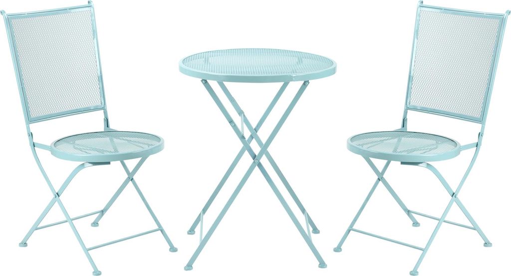 Fortuna Lai Garten Sitzgruppe für 2 Personen Bistro-Set mit 1 Tisch und 2 faltbaren Stühlen, Metall blau, ideal für Terrasse und Balkon