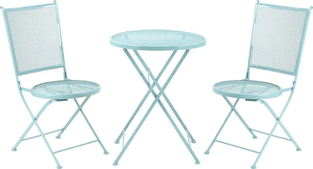 Fortuna Lai Ensemble Bistro 1 Table et 2 Chaises Pliantes en Métal Bleu