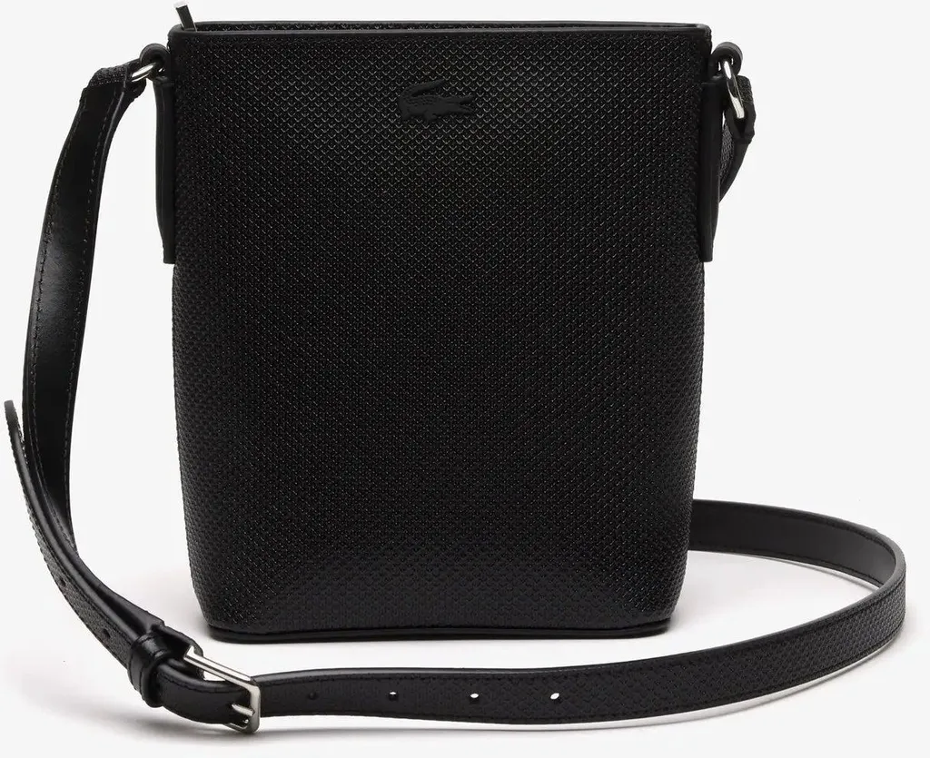 Lacoste Chantaco Classics Vertical Crossover Bag en Cuir Piqué Noir