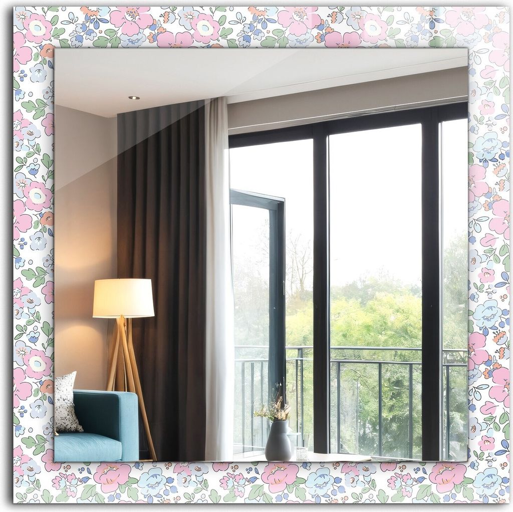 Bedruckter Spiegel - Wandspiegel - Dekorativer - Modern - 60x60 cm - Blumenmuster Aus Stoff