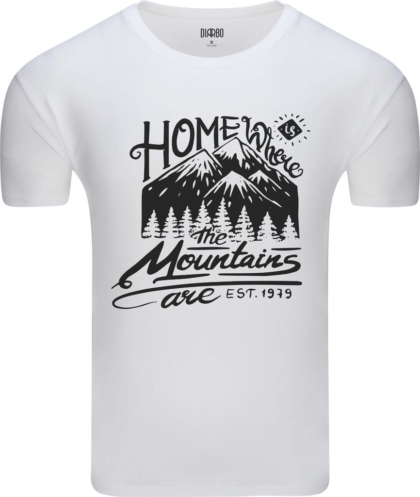 Diarbo Herren T-Shirt mit Naturliebhaber Druck Berge sind Heimat Weiß Gr.XL