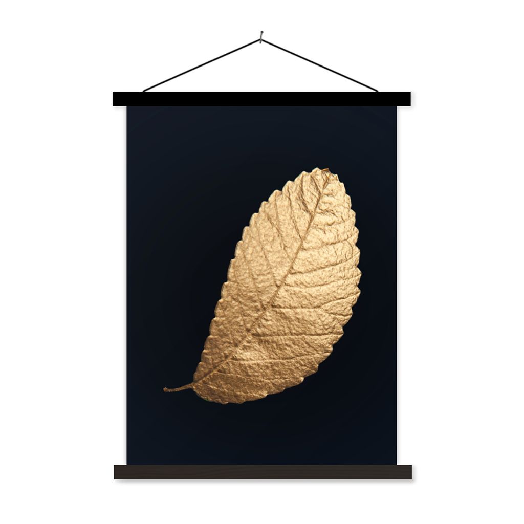 MuchoWow Textilposter Gold - Blätter - Schwarz - Pflanzen - Luxus - Natur 60x80 cm mit schwarzem Rahmen - Plakathalter