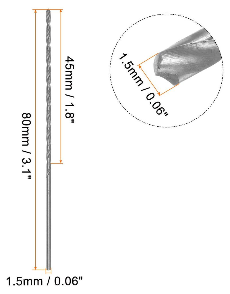 10 Stk Extra Lange Spiralbohrer 1.5mm HSS Bohrspitze mit Schnellstahl Gerade Schaft Bohrkronen 80mm L?nge fš¹r Metall Holzwork Plastik Alulegierung