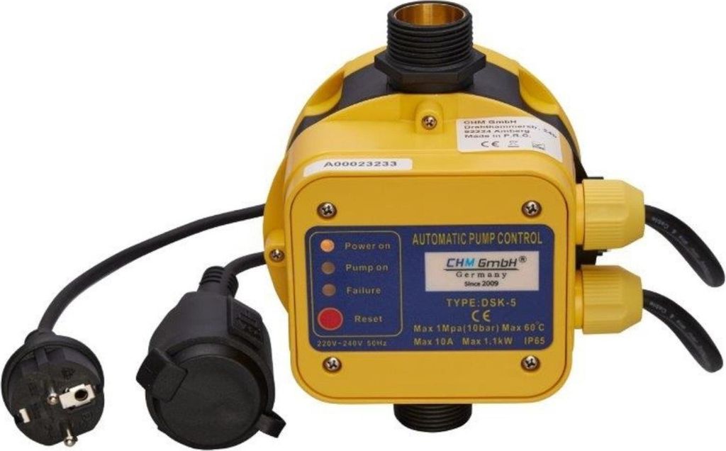 CHM GmbH Automatischer Druckschalter DSK-5 für Gartenpumpe max. 1,1 Kw mit Trocklaufschutz, Druckwächter, Pumpensteuerung