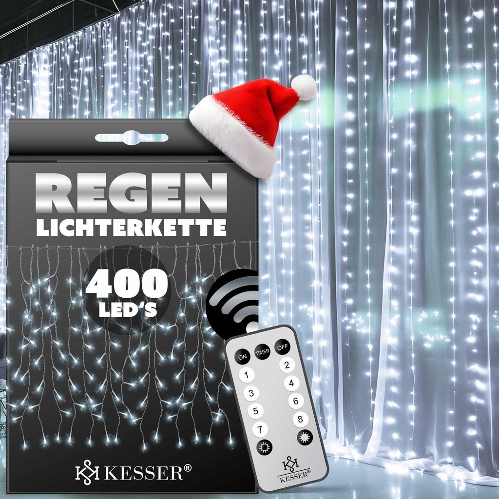 KESSER LED Lichterkette inkl. Fernbedienung mit 8 Modi & Timer, Lichtervorhang mit mini LED ́s