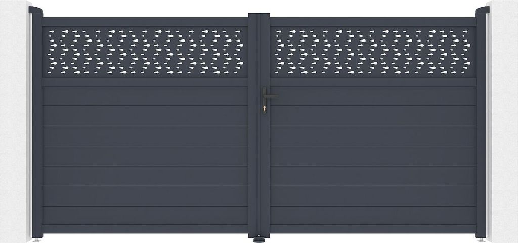 Elektrisches Flügeltor halbvoll aus anthrazitfarbenem Aluminium mit Muster B 355 x H 182 cm - BAZIO