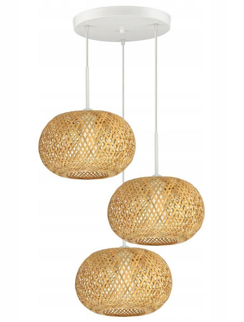 Luxolar Pendelleuchte BOHO 3 flammig E27 LED 60 W Natural Bambus E27 LED – Höhenverstellbar bis 100 cm - Hängelampe für Wohnzimmer, Küchen