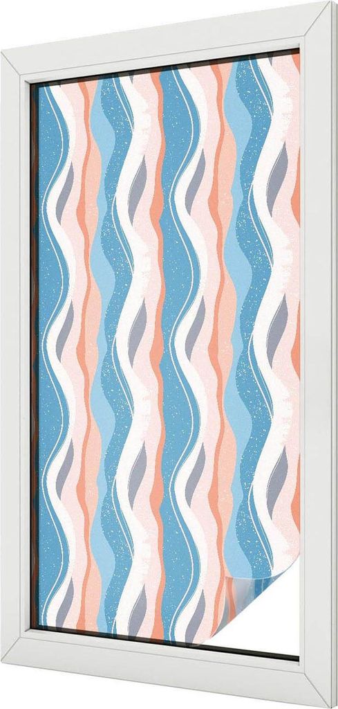 Buntglas Fensterfolie – 100x100 cm – Stained-Glass Design – blickdichte dekorative Sichtschutzfolie – selbstklebend, UV-Schutz – Wellenf...