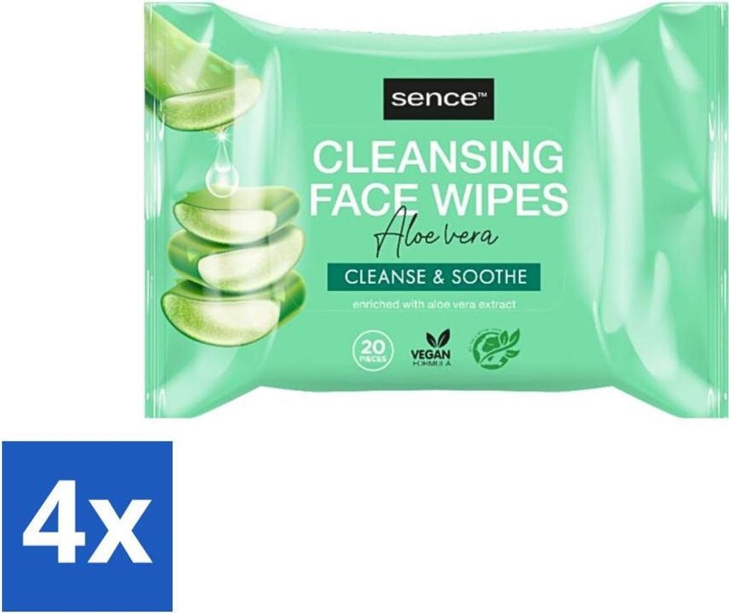 Sence - Aloe Vera - Gesichtsreinigungstücher - Beruhigend - 20 Tücher - Vorteilspack - 4 Stücke