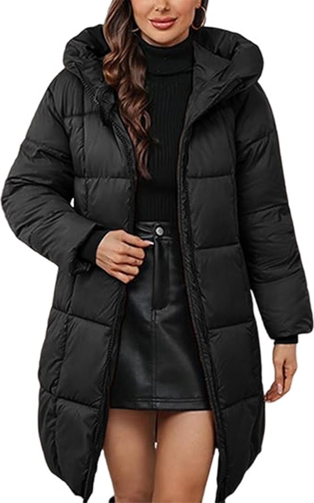 ASKSA Damen Wintermantel mit Kapuze Dick Warmer Steppmantel Lang Daunenjacke Outdoorjacke Winddicht Daunenmantel Steppjacke Outwear (Schwarz,3XL)