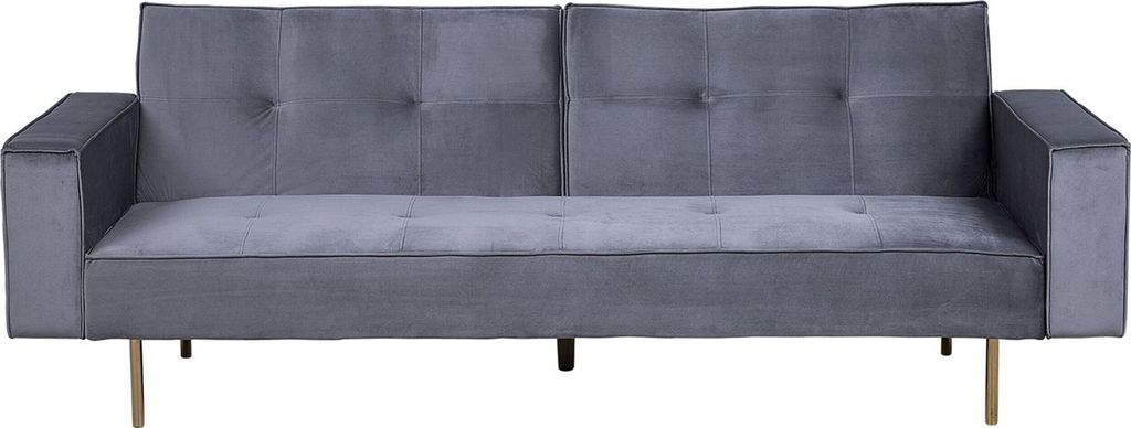 BELIANI Sofa Grau Samtstoff 3-Sitzer Schlaffunktion Modern Wohnzimmer