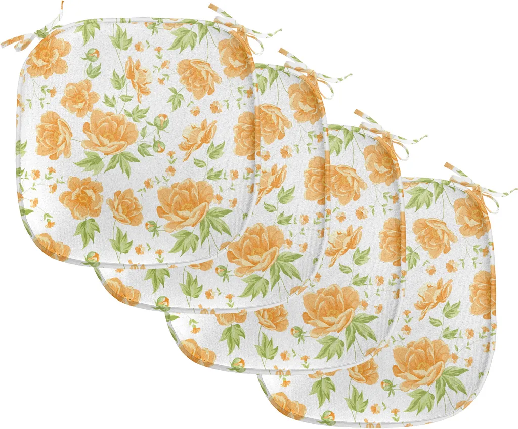 Coussins de chaise ABAKUHAUS lot de 4 motifs pivoines orange 40x40 cm