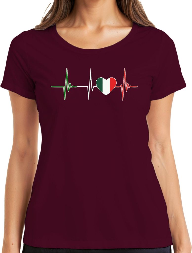 Italien Herzschlag EKG Herz mit Italien Flagge Liebe Fan Amore Damen T-Shirt, Burgundy, XL