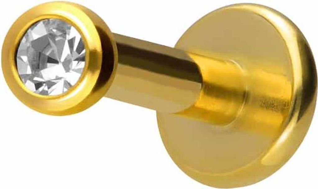 Ohrpiercing, Nasenpiercing Titan Labret mit Innengewinde KRISTALL Gold Stablänge: 7mm + Stabstärke: 1,6mm + Kugelgröße: 2mm
