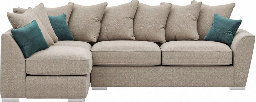 SLF24 - Linksseitiges Ecksofa Majestic New mit loser Rückenpolsterung - beige - Cherub 0418/azur - Velluto 12