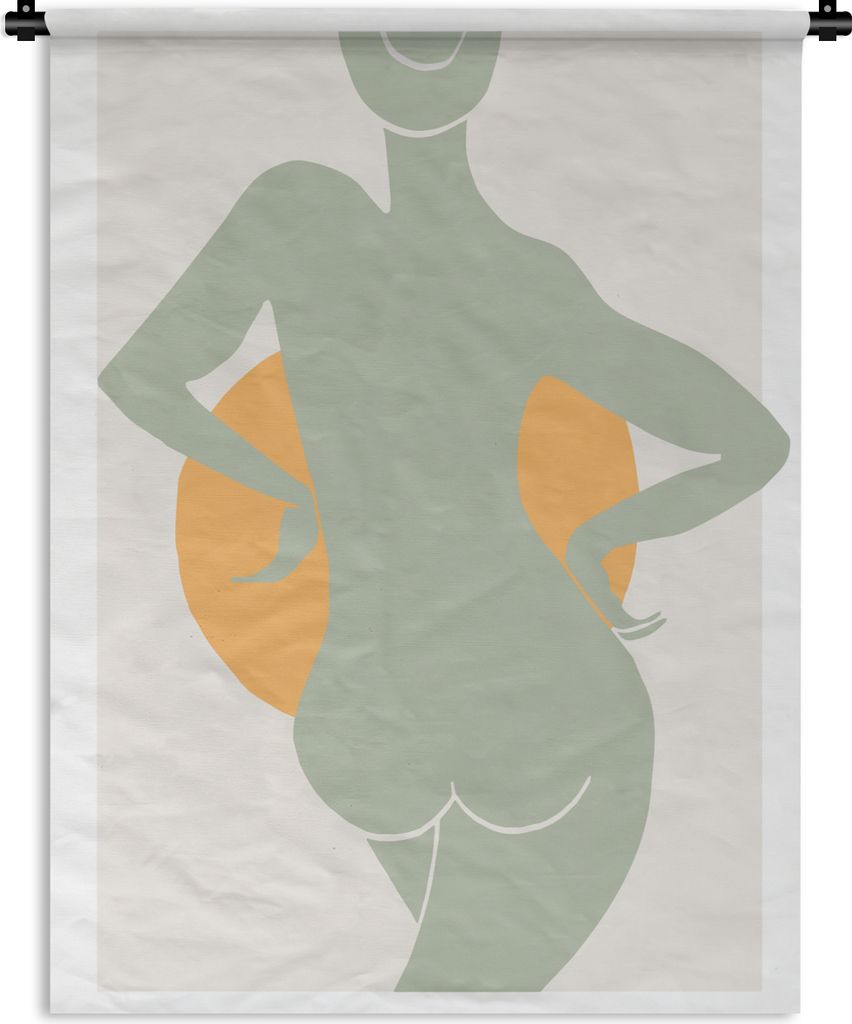 MuchoWow Wandteppich Wandbehang Frau - Sonne - Gelb - Grün - Körper 120x160 cm Tapisserie Dekoration Wandtuch - Wohnzimmer - Moderne