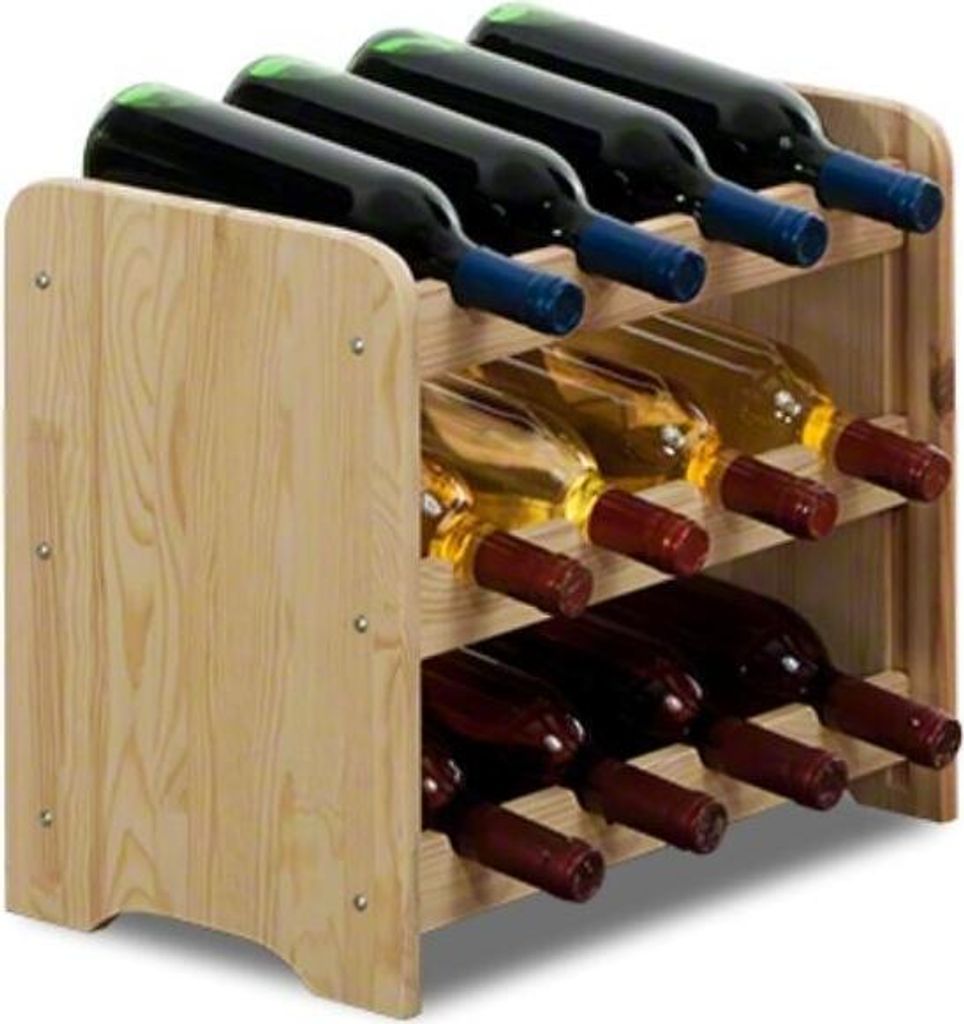 Weinregal PINOTWINE C | HxBxT 36x44x26,5cm | 12 Flaschen | Massives Kiefernholz | Natur unbehandelt
