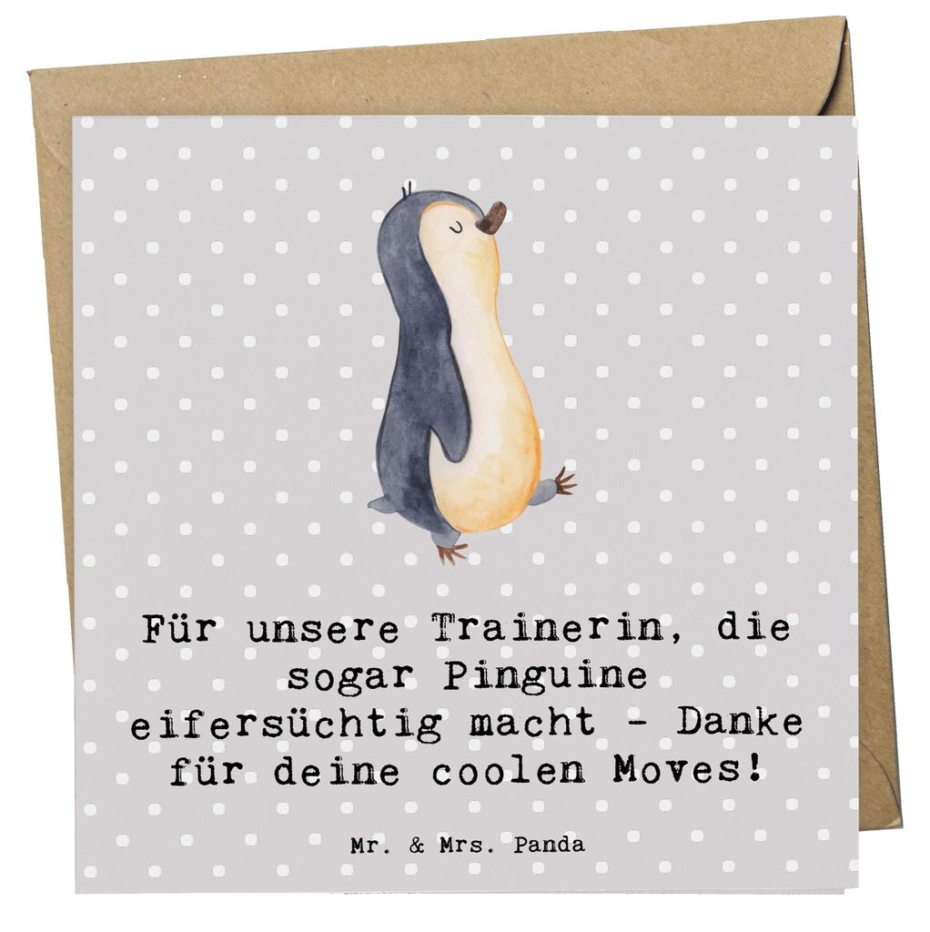 Mr. & Mrs. Panda Glückwunschkarte Eiskunstlauf Trainerin - Grau Pastell - Geschenk, Grußkarte, Geburtstag, anlasskarte, Danksagung, faltkarte, Ei...