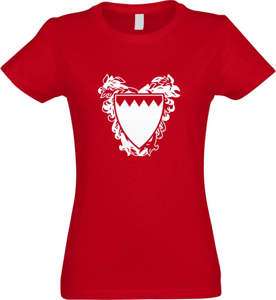 Kiwistar - T-Shirt tailliert - Damen - rot - Bahrain Wappen - mit Motiv Bedruckt - Funshirt Design - Sport - Freizeit - Damen - XL