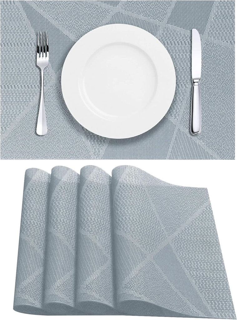 Set von 4 rutschfesten abwaschbaren PVC- Tischsets - strapazierfähig und hitzebeständig - grau