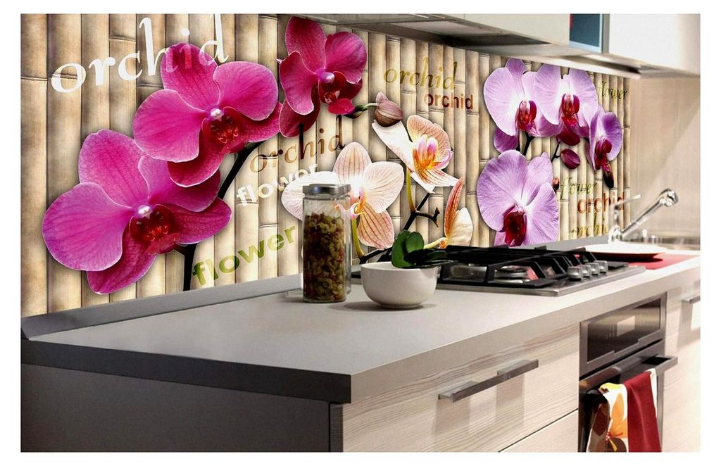 Selbstklebende Küchenrückwand Folie Orchidee | Dekofolie - Spritzschutz für die Küche | Hergestellt in der EU - 180 cm x 60 cm